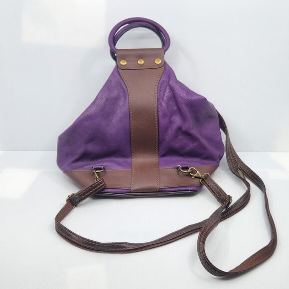 Italian Italy Genuine Leather Purple Backpack Convertible Bag Brass Hardware main image 4
